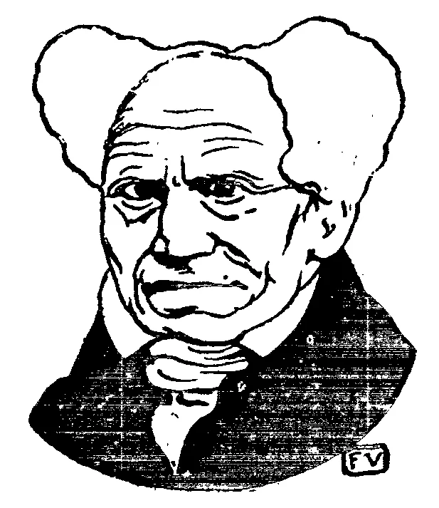 Black-and-white graphic portrait with strong outlines and white hair