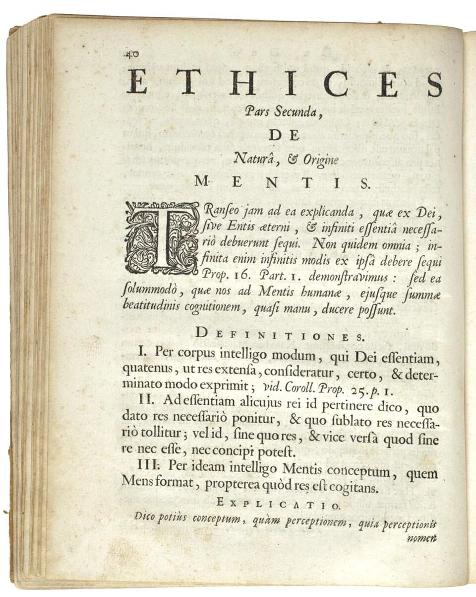Printed opening of Part Two of the Ethics with definitions below