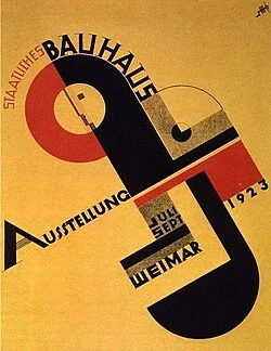 Geometric profile and lettering in a poster for the 1923 Bauhaus exhibition