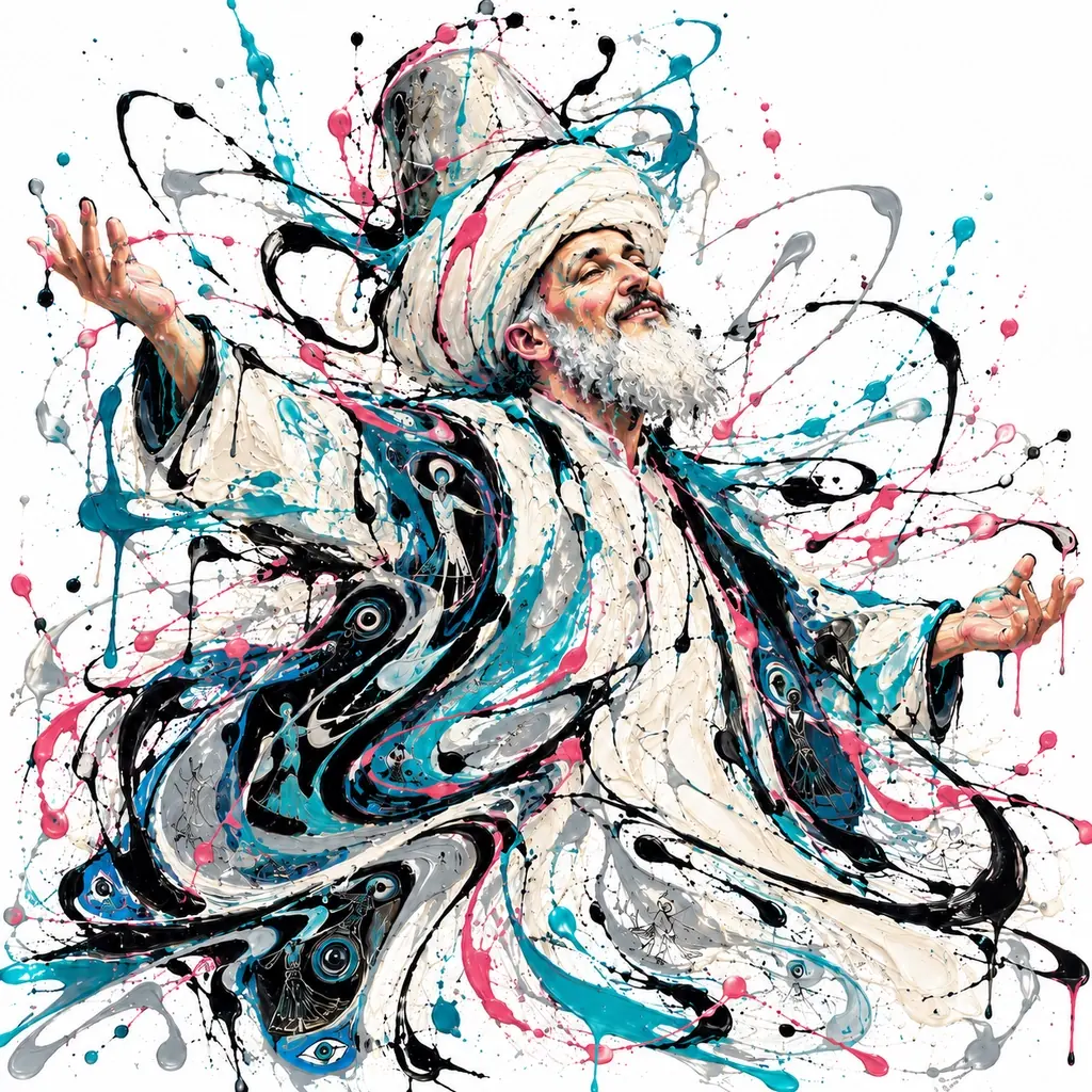 Contemporary painted portrait imagining Rumi, made for this site